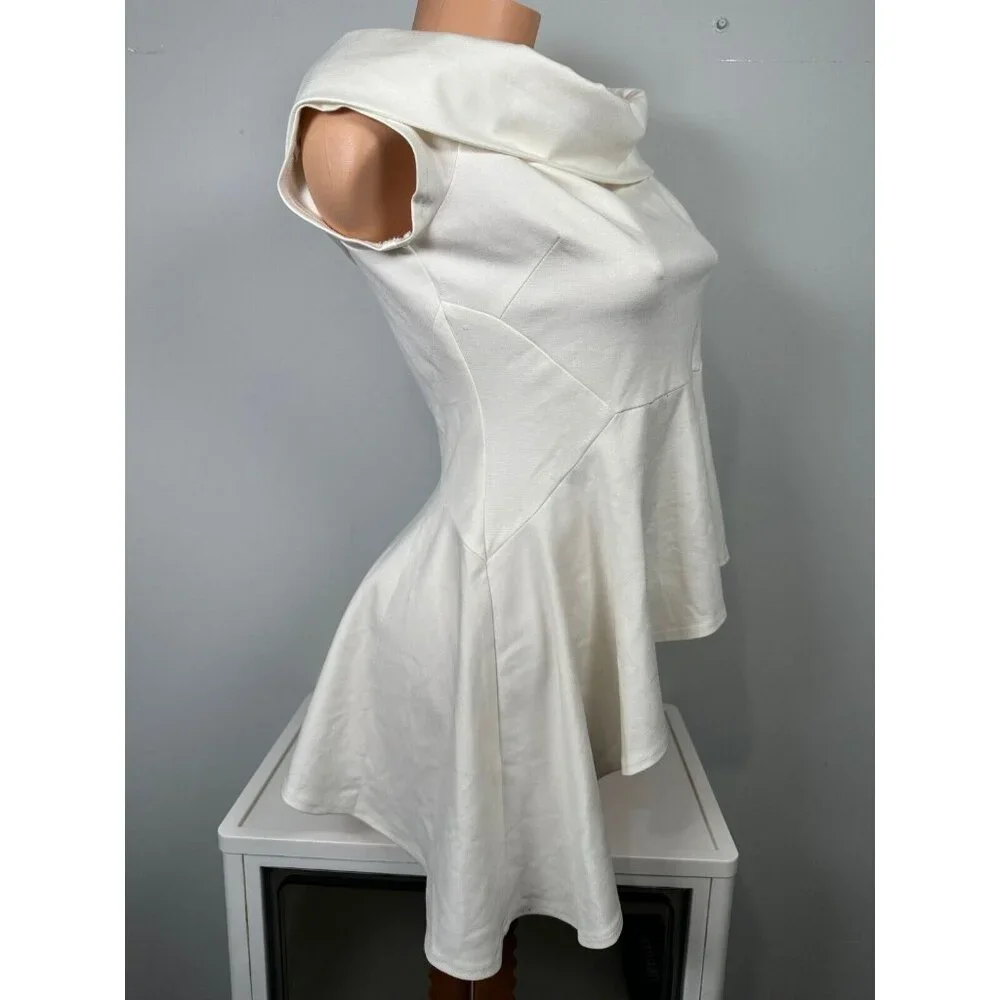 NWT LULUS Large Off Shoulder Short Sleeve Asymmetric Peplum Top White Zip Womens